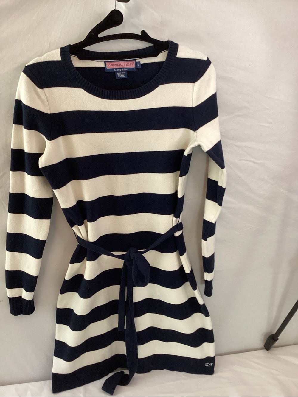 Vineyard Vines Navy and White Striped Long Sleeve Belted Dress